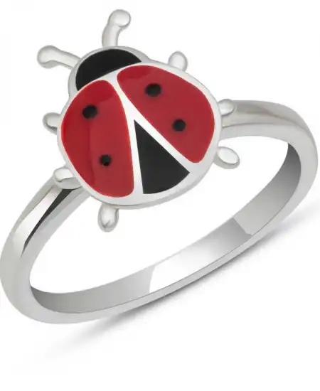 Gümüş Uğur Böceği Çocuk Kız Yüzük