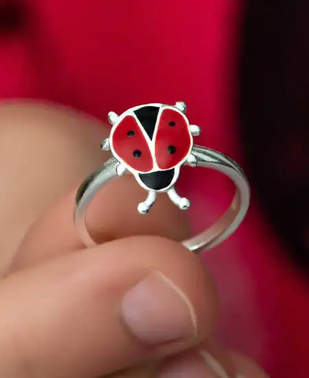 Gümüş Uğur Böceği Çocuk Kız Yüzük