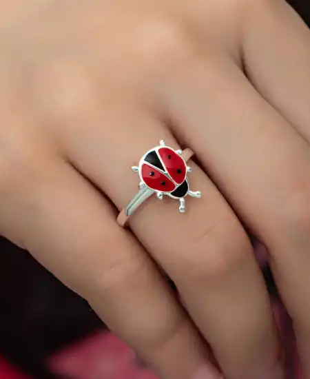 Gümüş Uğur Böceği Çocuk Kız Yüzük