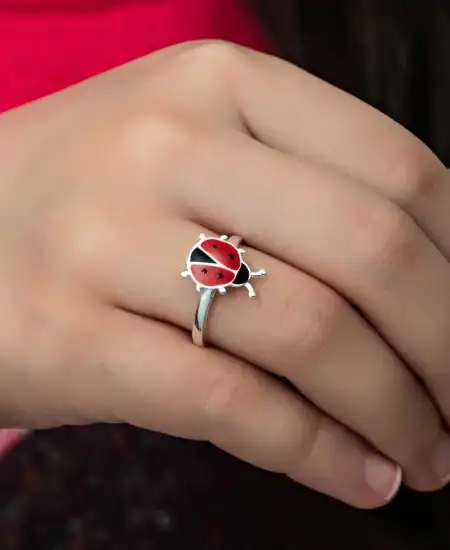 Gümüş Uğur Böceği Çocuk Kız Yüzük