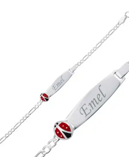 Gümüş Uğur Böceği Plaka Çocuk Bileklik