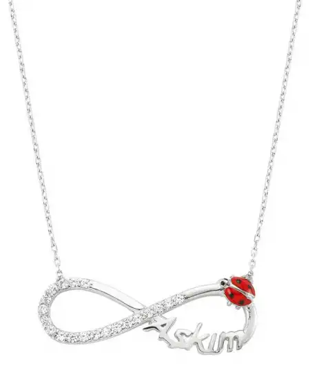 Gümüş Uğur Böcekli Sonsuzluk Aşkım Bayan Kolye