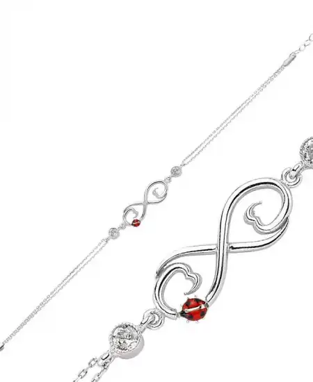 Gümüş Uğur Böcekli Sonsuzluk Bayan Bileklik