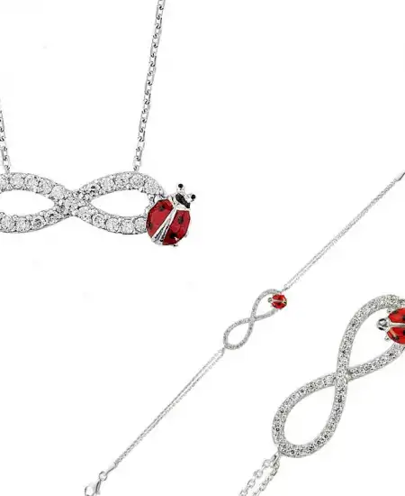 Gümüş Uğur Böcekli Sonsuzluk Bayan Set