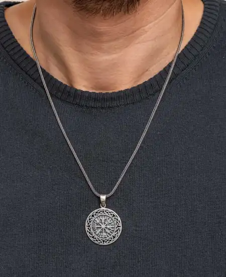 Gümüş Viking Pusula Erkek Kolye
