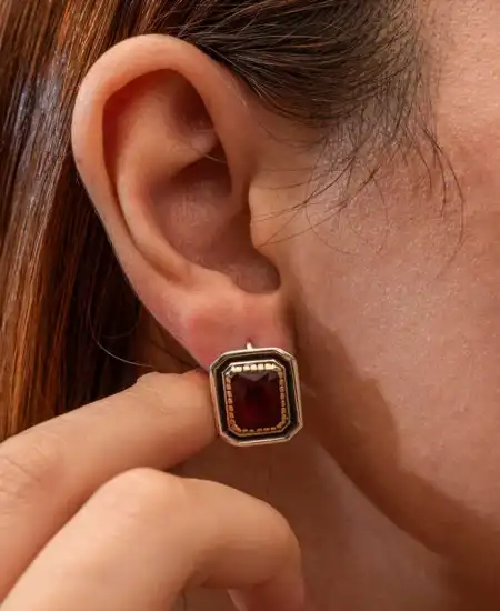 Gümüş Yakut Taşlı Otantik Kadın Küpe