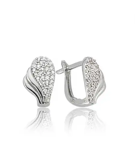 Gümüş Yaprak Desenli Küpe