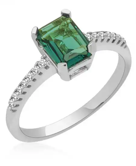 Gümüş Yeşil Baget Taşlı Kadın Yüzük