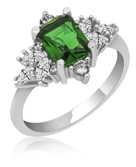 Gümüş Yeşil Baget Taşlı Kadın Yüzük