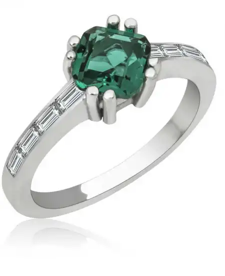 Gümüş Yeşil Baget Tek Taş Kadın Yüzük