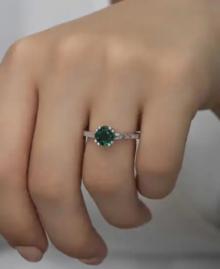 Gümüş Yeşil Baget Tek Taş Kadın Yüzük