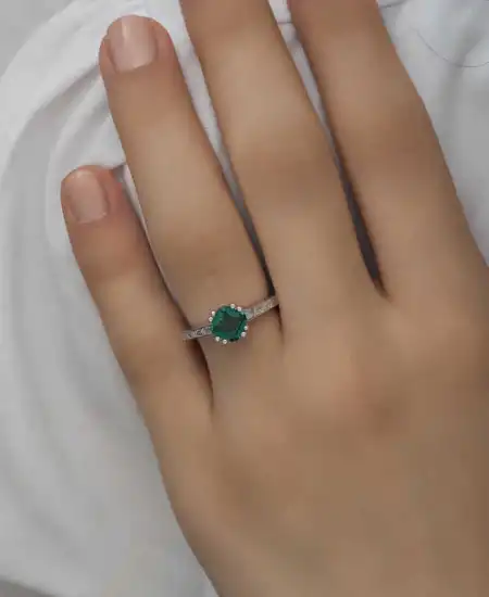 Gümüş Yeşil Baget Tek Taş Kadın Yüzük