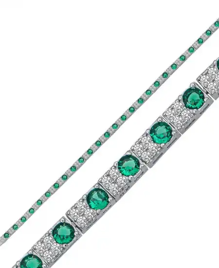 Gümüş Yeşil Beyaz Taşlı Su Yolu Kadın Bileklik