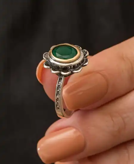 Gümüş Yeşil Çiçek Desenli Otantik Kadın Set