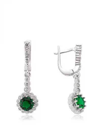 Gümüş Yeşil Çiçek Sallantılı Küpe