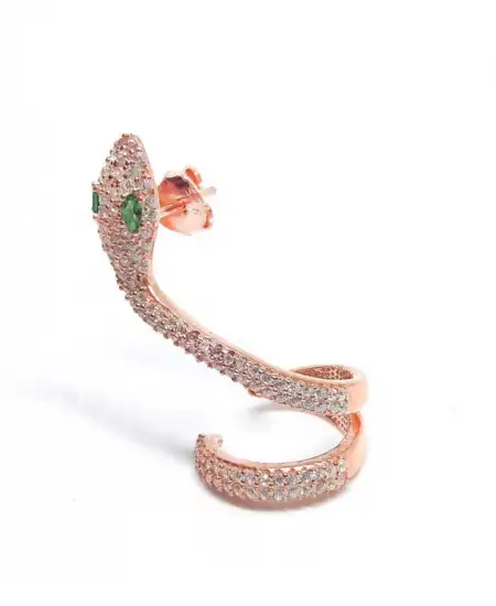 Gümüş Yeşil Gözlü Tek Kıkırdak Yılan Küpe