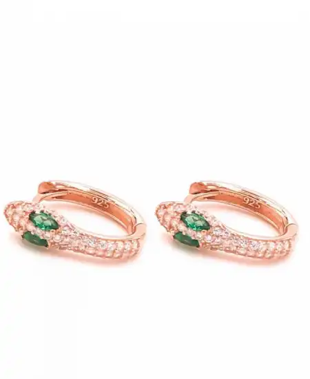 Gümüş Yeşil Gözlü Yılan Halka Küpe