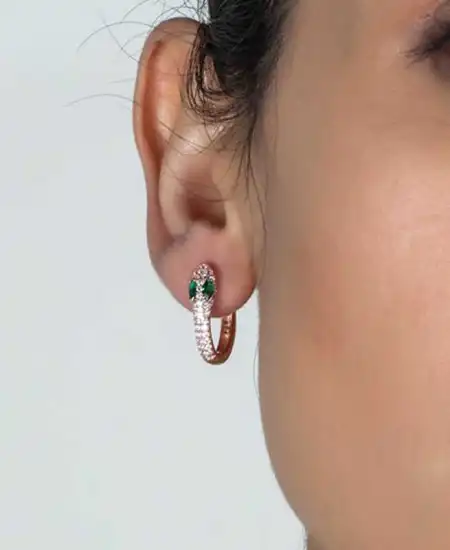 Gümüş Yeşil Gözlü Yılan Halka Küpe