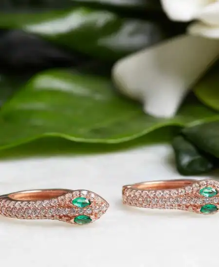 Gümüş Yeşil Gözlü Yılan Halka Küpe