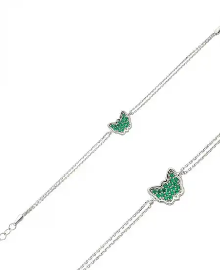 Gümüş Yeşil Kelebek Bayan Bileklik