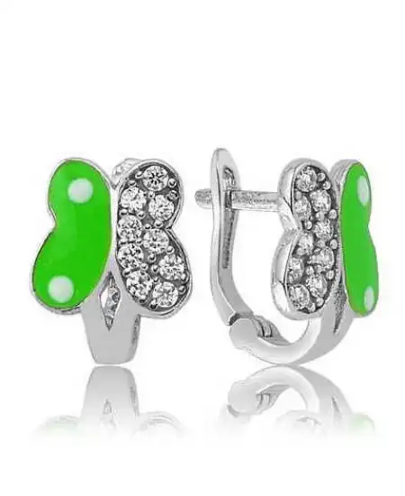 Gümüş Yeşil Kelebek Çocuk Küpe