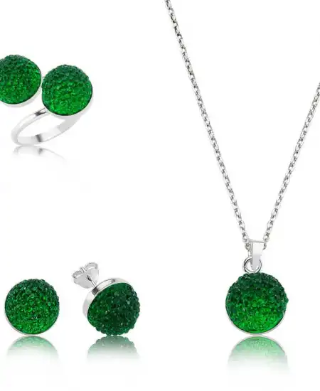 Gümüş Yeşil Kristal Bayan Set