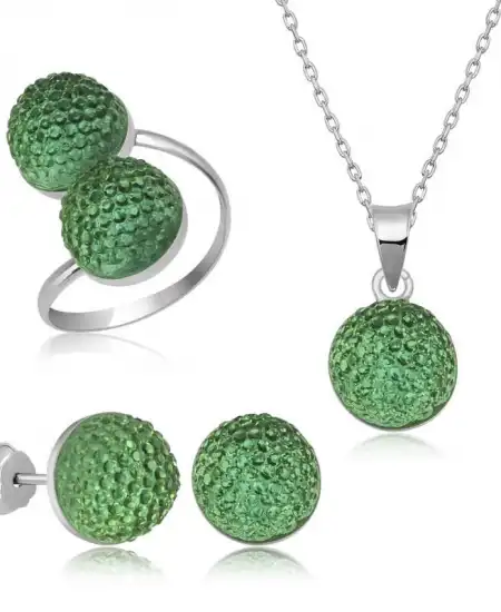 Gümüş Yeşil Kristal Kadın Set