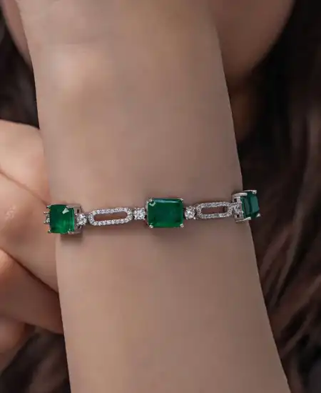 Gümüş Yeşil Renk Kare Paraiba Taşlı Kadın Bileklik