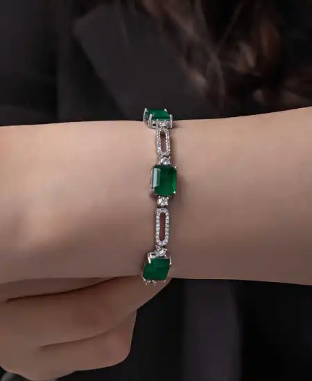 Gümüş Yeşil Renk Kare Paraiba Taşlı Kadın Bileklik