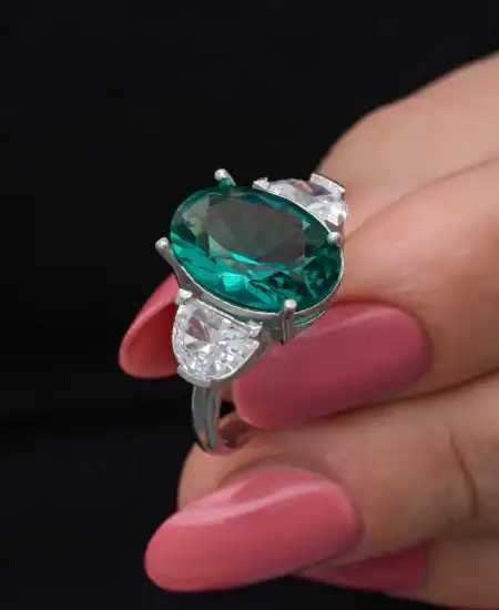 Gümüş Yeşil Renk Paraiba Taşlı Kadın Yüzük