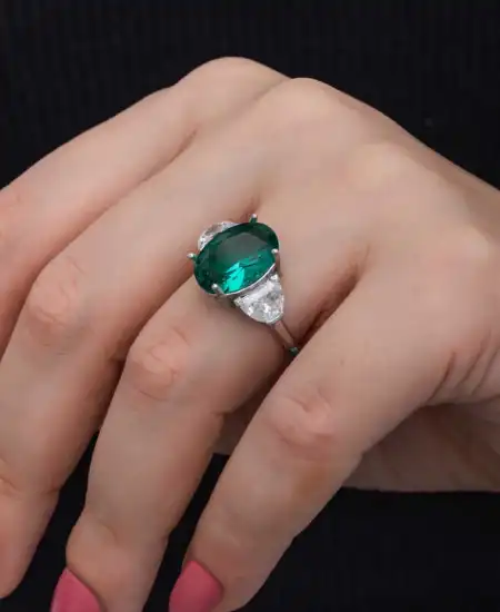 Gümüş Yeşil Renk Paraiba Taşlı Kadın Yüzük