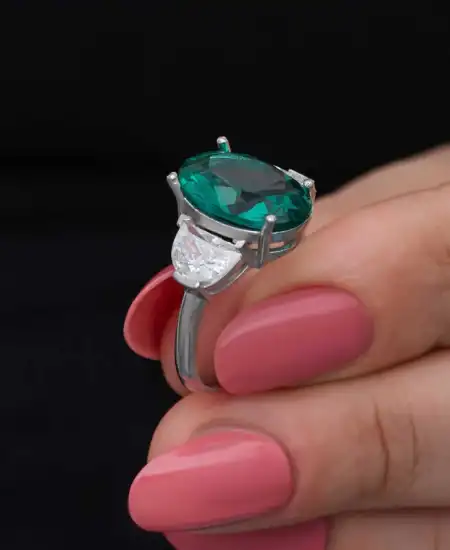 Gümüş Yeşil Renk Paraiba Taşlı Kadın Yüzük