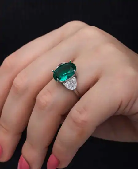 Gümüş Yeşil Renk Paraiba Taşlı Kadın Yüzük