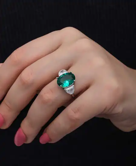 Gümüş Yeşil Renk Paraiba Taşlı Kadın Yüzük