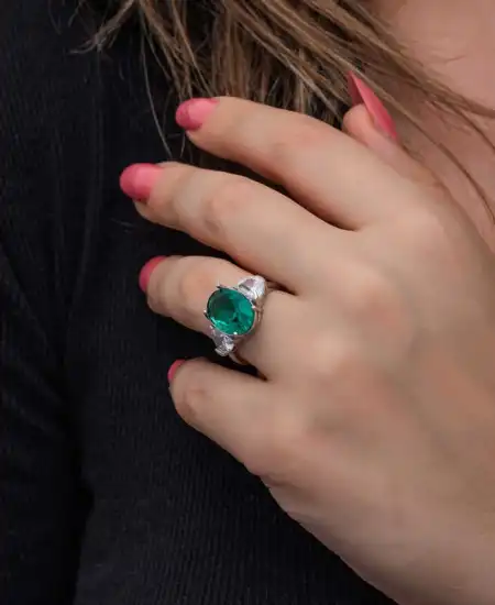 Gümüş Yeşil Renk Paraiba Taşlı Kadın Yüzük