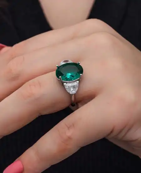 Gümüş Yeşil Renk Paraiba Taşlı Kadın Yüzük