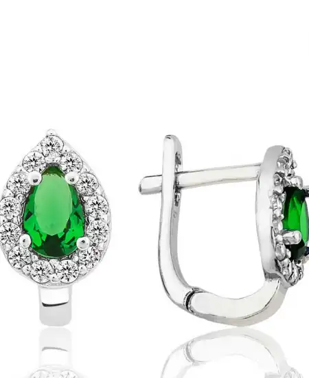 Gümüş Yeşil Taşlı Damla J Kadın Küpe