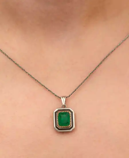 Gümüş Yeşil Taşlı Otantik Kadın Kolye