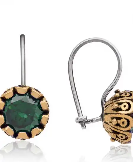 Gümüş Yeşil Yuvarlak Otantik Kadın Küpe