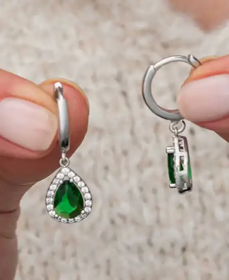 Gümüş Yeşil Zirkon Taşlı Damla Kadın Küpe