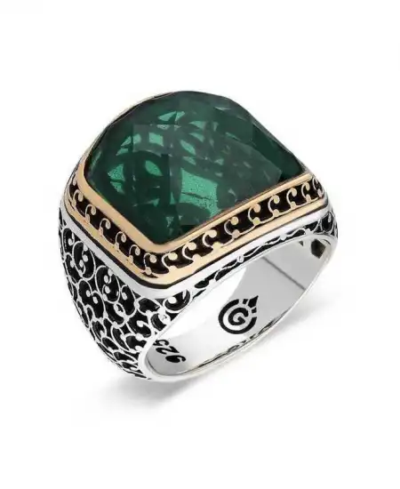 Gümüş Yeşil Zirkon Taşlı Erkek Yüzük