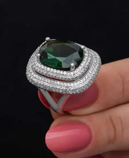 Gümüş Yeşil Zirkon Taşlı Kadın Yüzük