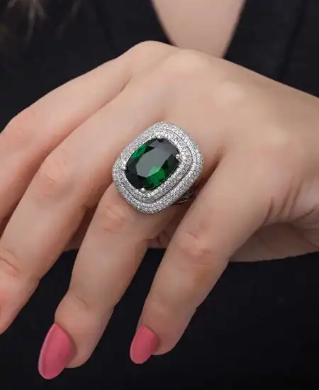 Gümüş Yeşil Zirkon Taşlı Kadın Yüzük