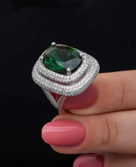 Gümüş Yeşil Zirkon Taşlı Kadın Yüzük