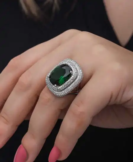 Gümüş Yeşil Zirkon Taşlı Kadın Yüzük