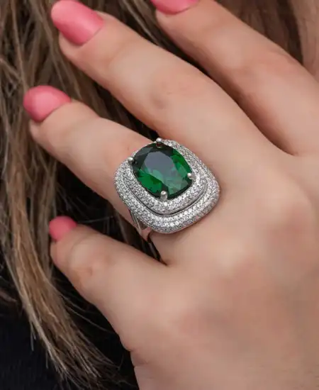 Gümüş Yeşil Zirkon Taşlı Kadın Yüzük