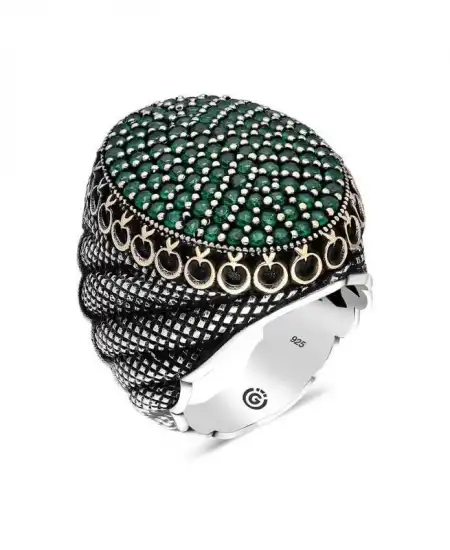 Gümüş Yeşil Zirkon Taşlı Oval Erkek Yüzük