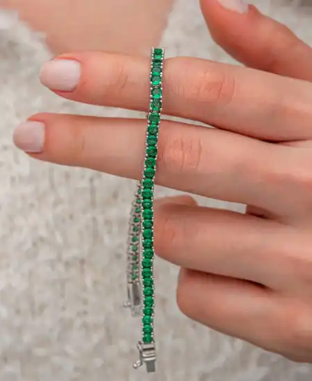 Gümüş Yeşil Zirkon Taşlı Su Yolu Kadın Bileklik