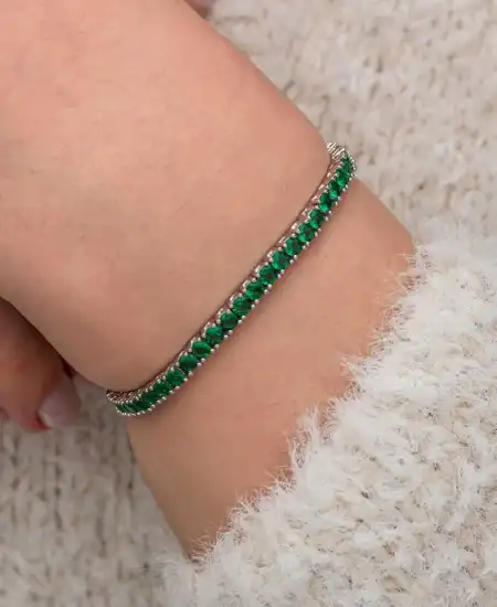 Gümüş Yeşil Zirkon Taşlı Su Yolu Kadın Bileklik