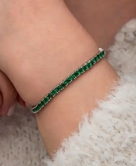 Gümüş Yeşil Zirkon Taşlı Su Yolu Kadın Bileklik